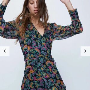Wild Pony Short Wrap Dress with Multicolored Paisley Print Size Medium